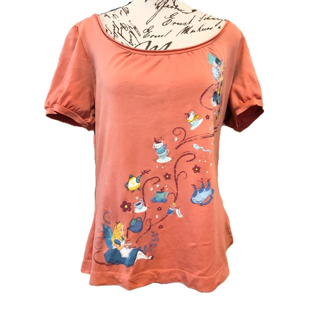 Disneyland Resort Alice in Wonderland Peach Embellished Print Women's Top Size L